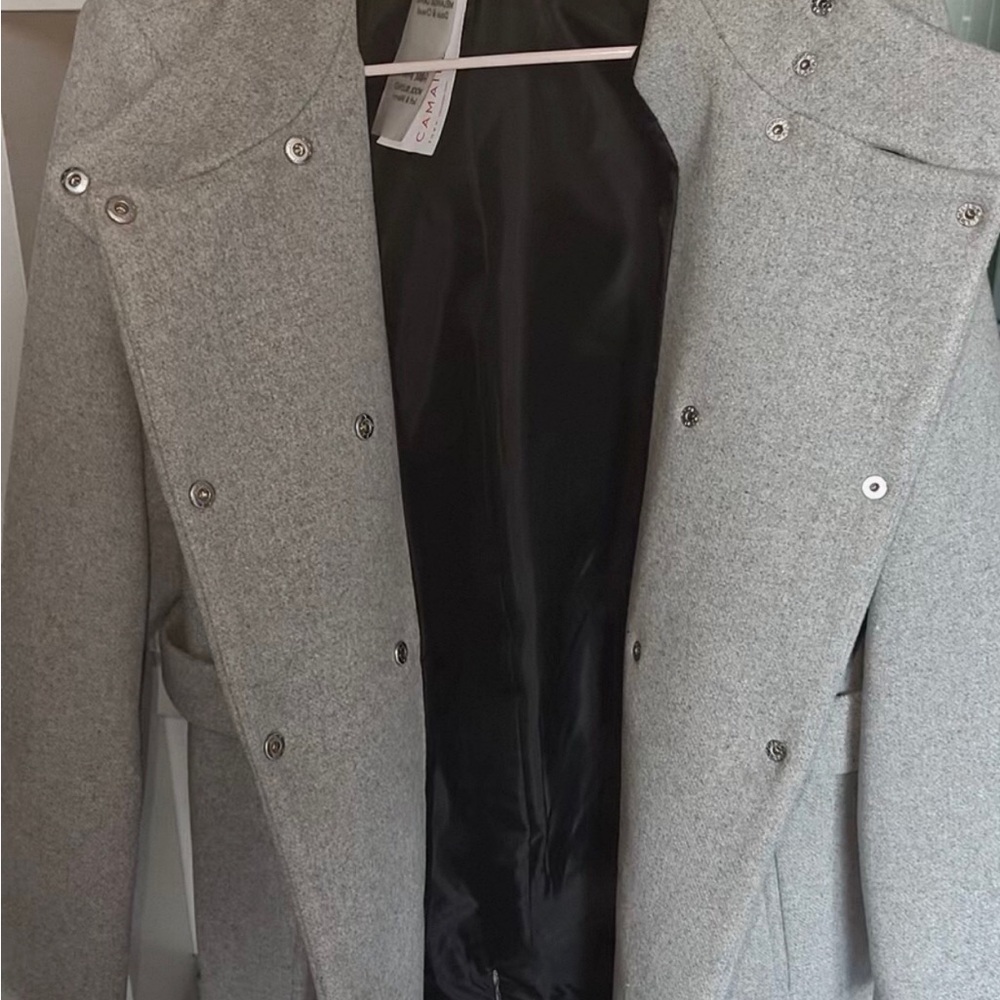 Calvin Klein Gray Wool Coat with Button Accents